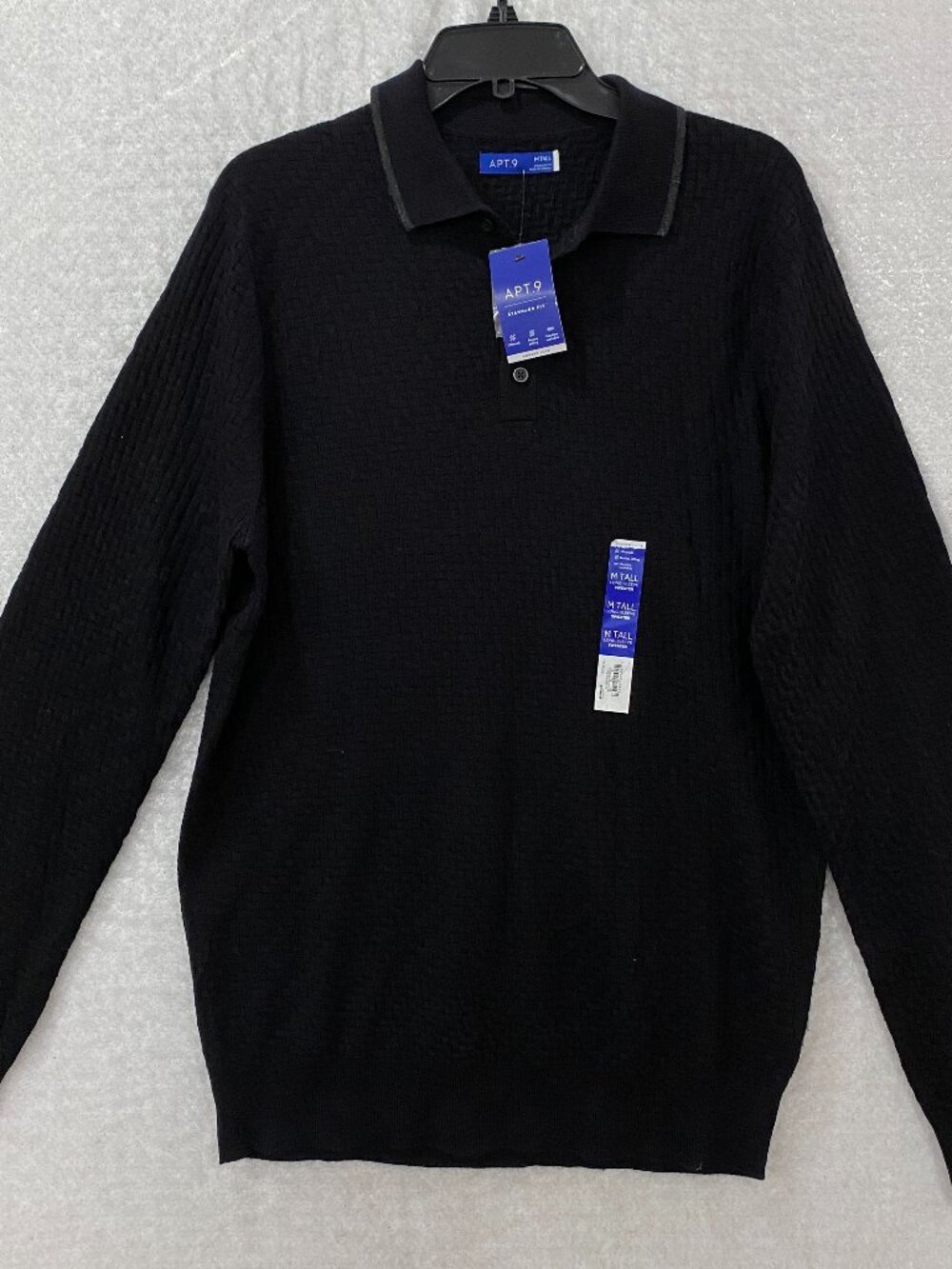 Apt. 9 Merino Blend Sweater Polo Men's MT Black Textured Log Sleeve Knit Preppy